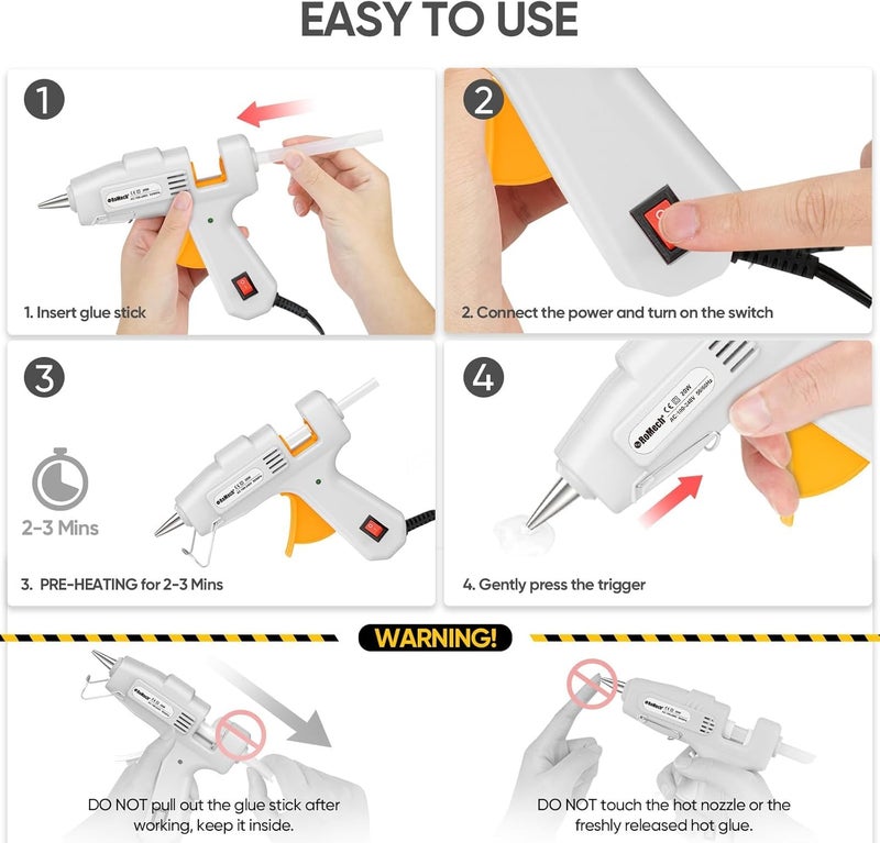 ROMECH 20W Mini Hot Glue Gun with 30 Glue Sticks Set, Fast Preheating Hot Glue Gun Kit Heavy Duty Gluegun for Craft, DIY, Repairs (White) - Image 5